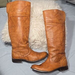 Frye Melissa Trapunto Brown Leather Riding Biker Womens Boots #76442 Size 9 B